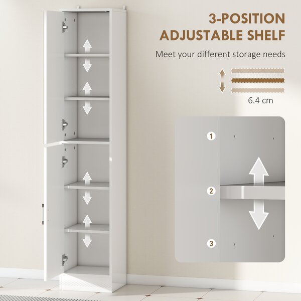 Kleankin Tall Bathroom Cabinet with Mirror and Adjustable Shelf - High Gloss White
