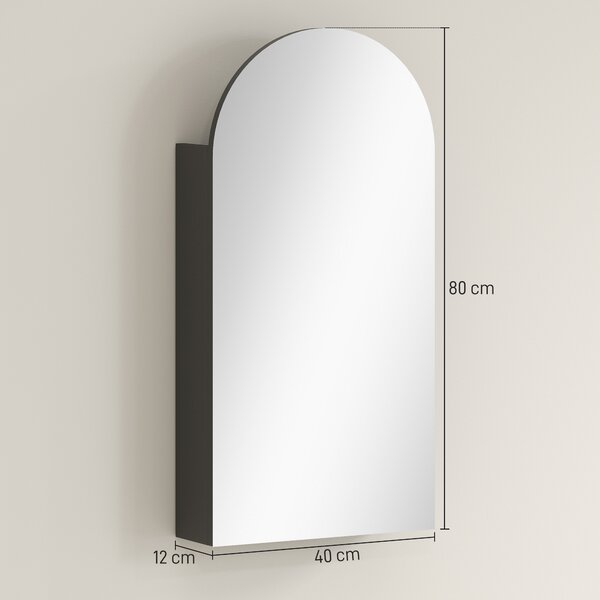 HOMCOM Arched Bathroom Mirror Cabinet with Adjustable Glass Shelves - Black