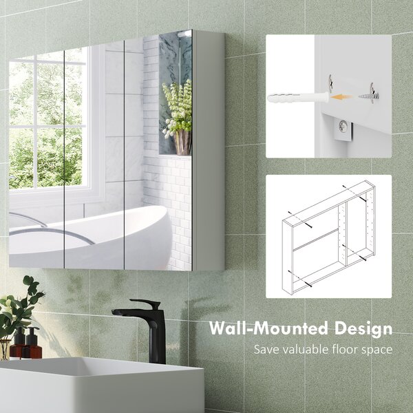 HOMCOM Three-Mirror Bathroom Storage Cabinet - White