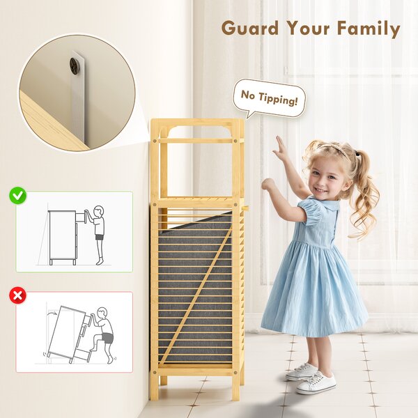 HOMCOM Bamboo Laundry Cabinet with Slatted Door, Bathroom Cabinet with Tilt-Out Hamper and Removable Liner Bag, 40 x 30D x 95 cm, Natural Wood Finish