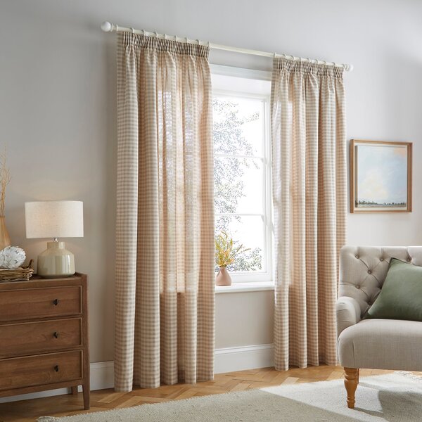 Gingham Unlined Pencil Pleat Curtains