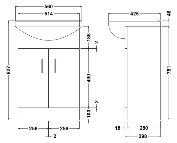 Mayford 2 Door Vanity Unit with Square Basin