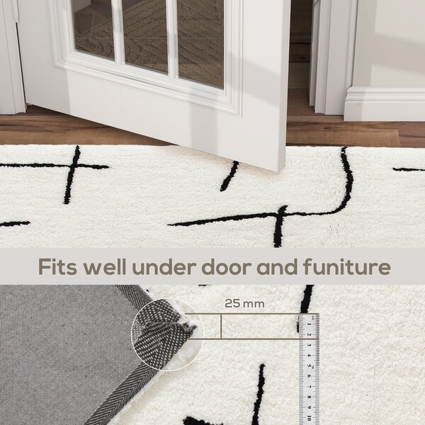 HOMCOM Modern Fluffy Area Rug, Geometric Pattern Washable Rug, Soft High Pile Floor Carpet for Living Room, Bedroom, Dining Room, Home Office, 170 x 120 cm, Cream