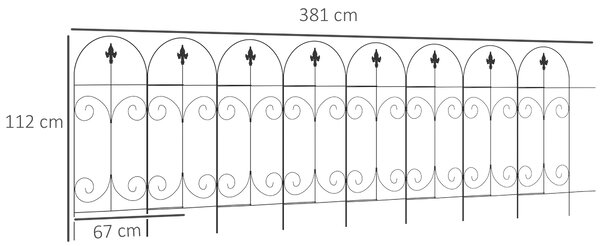 Outsunny Decorative Garden Fencing, 16PCs 44in x 25ft Outdoor Picket Fence Panels, Rustproof Metal Wire Landscape Flower Bed Border Edging, Black