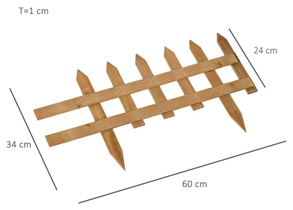Outsunny Pack of 24 Wooden Border Fences, Garden Fixed Picket Fence for Lawn Edging, Flowerbed, 60L x 1D x 34H cm, Brown