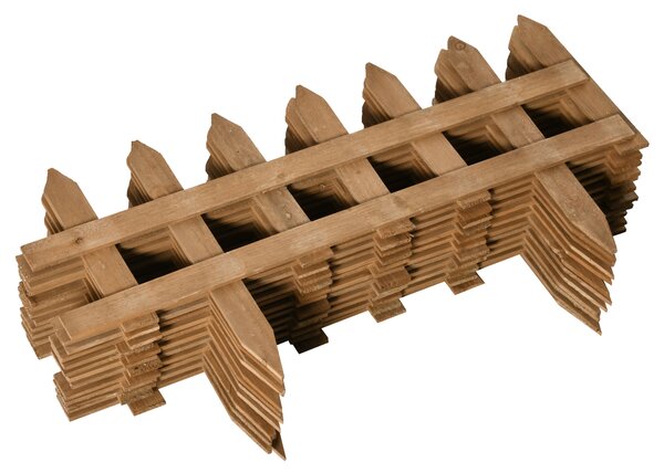 Outsunny Pack of 24 Wooden Border Fences, Garden Fixed Picket Fence for Lawn Edging, Flowerbed, 60L x 1D x 34H cm, Brown
