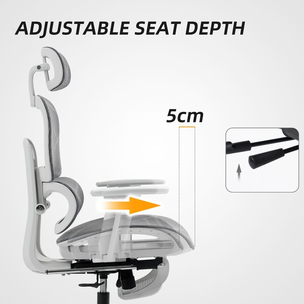 HOMCOM Multi-Adjustable Mesh Office Chair - Grey and White