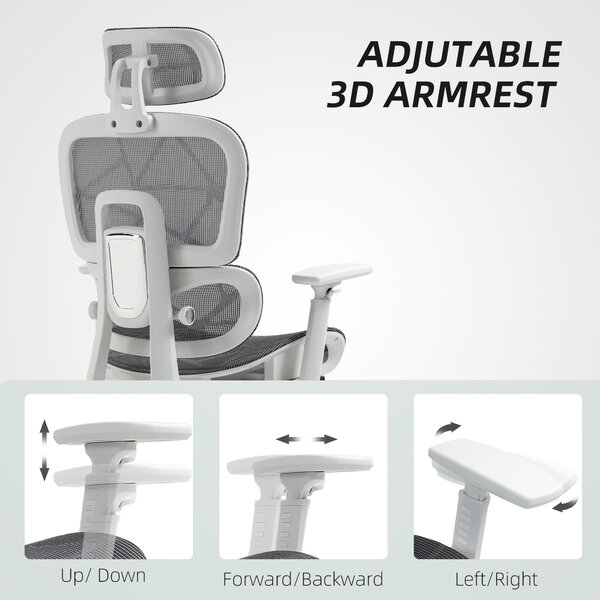 HOMCOM Multi-Adjustable Mesh Office Chair - Grey and White