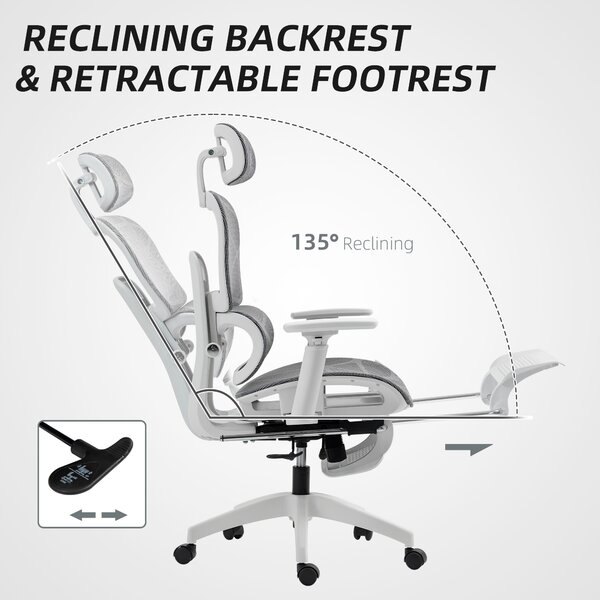 HOMCOM Multi-Adjustable Mesh Office Chair - Grey and White