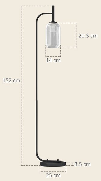 HOMCOM Floor Lamp for Living Room with Glass Lampshade, Modern Standing Lamp with Foot Switch for Bedroom, Bulb not Included, Black