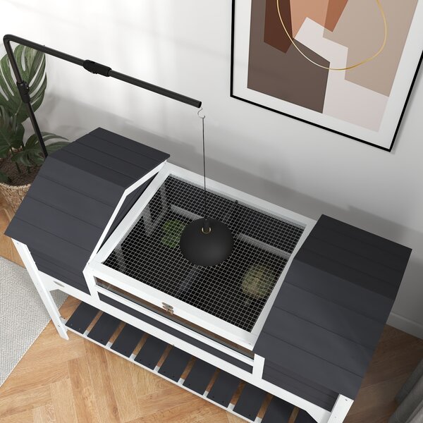 PawHut Wooden Tortoise Enclosure with Adjustable Lamp Holder, Openable Lid, Dual Main Houses, Storage Shelf, Fixed Tray - Grey Aosom UK