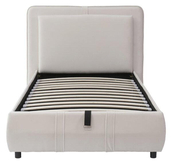 Upholstered Hydraulic Bed with Storage and Removable Headboard, Crafted Headboard with Velvet and Plywood, 210L x 110W x 90H cm, Beige Aosom UK
