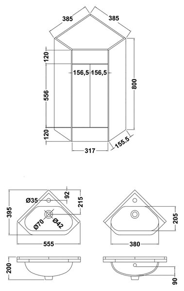 Mayford 1 Door Corner Vanity Unit with Basin