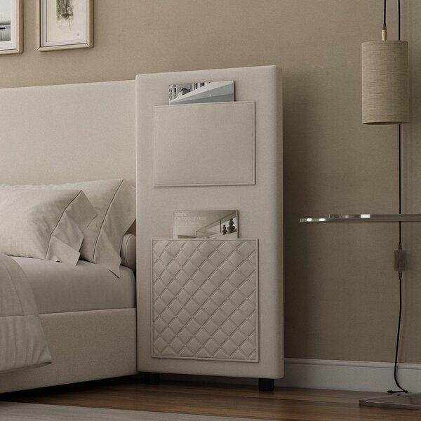 Upholstered Double Bed with Storage Drawers and Headboard Pockets, Bed Frame with Velvet and Plywood, 229L x 222.5W x 87.5H cm, Beige Aosom UK