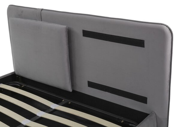 Upholstered Hydraulic Bed with Storage and Removable Headboard, Crafted Headboard with Velvet and Plywood, 210L x 159W x 90H cm, Grey Aosom UK