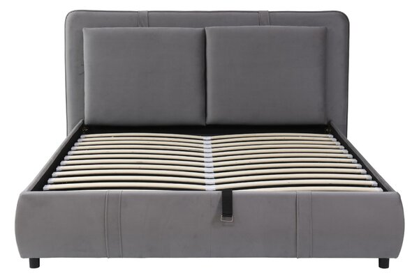 Upholstered Hydraulic Bed with Storage and Removable Headboard, Crafted Headboard with Velvet and Plywood, 210L x 159W x 90H cm, Grey Aosom UK