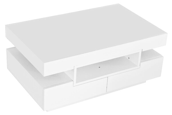 Elegant Coffee Table with High-Gloss Surface, LED Lighting and 4 Drawers, Side Table Ideal for Modern Elegance, 80L x 50W x 36H cm, White Aosom UK