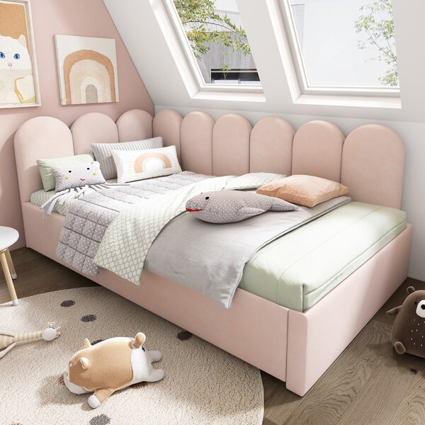 3ft Upholstered Daybed with Pull-Out Bed, Velvet Fabric, Easy Installation, Single Sofa Bed with Slatted Frame, 193L x 97W x 76H cm, Pink Aosom UK