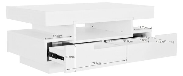 Elegant Coffee Table with High-Gloss Surface, LED Lighting and 4 Drawers, Side Table Ideal for Modern Elegance, 80L x 50W x 36H cm, White Aosom UK