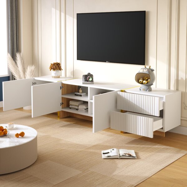Elegant TV Cabinet with Large Storage and Soft-Close Hinges, TV Stand Ideal for Living and Media Room, 190L x 35W x 45H cm, Gold+White Aosom UK
