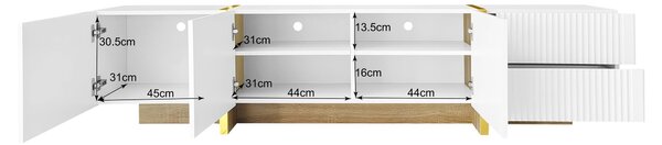 Elegant TV Cabinet with Large Storage and Soft-Close Hinges, TV Stand Ideal for Living and Media Room, 190L x 35W x 45H cm, Gold+White Aosom UK