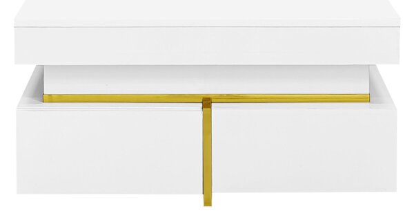 High-Gloss Coffee Table with Gold Accents and Drawers, Tea Table Perfect for Living Rooms and Apartments, 70L x 70W x 35.5H cm, White Aosom UK