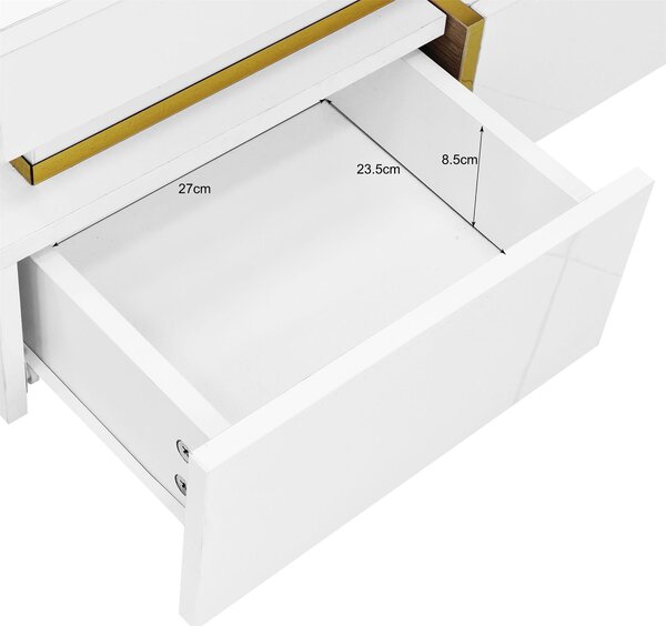High-Gloss Coffee Table with Gold Accents and Drawers, Tea Table Perfect for Living Rooms and Apartments, 70L x 70W x 35.5H cm, White Aosom UK