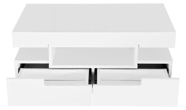 Elegant Coffee Table with High-Gloss Surface, LED Lighting and 4 Drawers, Side Table Ideal for Modern Elegance, 80L x 50W x 36H cm, White Aosom UK