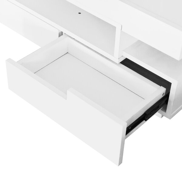 Elegant Coffee Table with High-Gloss Surface, LED Lighting and 4 Drawers, Side Table Ideal for Modern Elegance, 80L x 50W x 36H cm, White Aosom UK