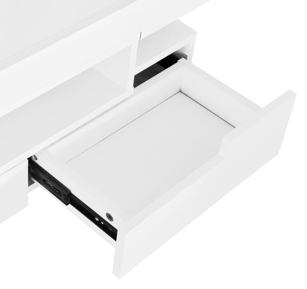 Elegant Coffee Table with High-Gloss Surface, LED Lighting and 4 Drawers, Side Table Ideal for Modern Elegance, 80L x 50W x 36H cm, White Aosom UK