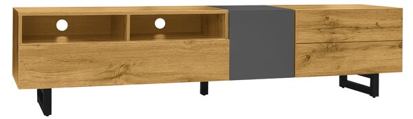 Retro TV Cabinet with Three Doors and 2 Compartments, U-Shaped Legs, TV Stand for Living Rooms, 170L x 36.5W x 42H cm, Dark Gray+Natural Aosom UK