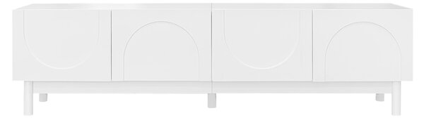 Elegant TV Cabinet with Curved Doors, Adjustable Shelves and Solid Wood Legs, TV Stand for Living Rooms, 169L x 34W x 45.5H cm, White Aosom UK