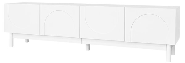 Elegant TV Cabinet with Curved Doors, Adjustable Shelves and Solid Wood Legs, TV Stand for Living Rooms, 169L x 34W x 45.5H cm, White Aosom UK