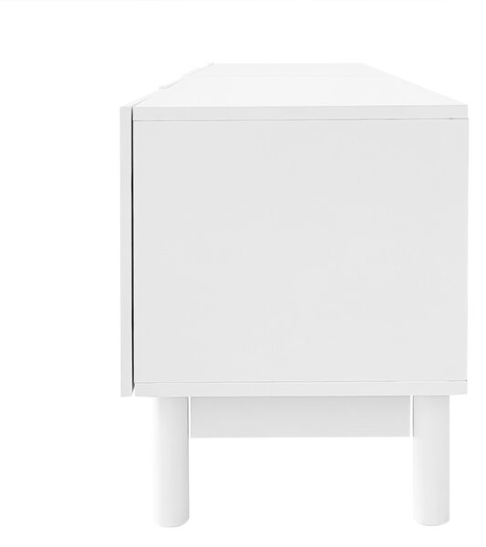 Elegant TV Cabinet with Curved Doors, Adjustable Shelves and Solid Wood Legs, TV Stand for Living Rooms, 169L x 34W x 45.5H cm, White Aosom UK