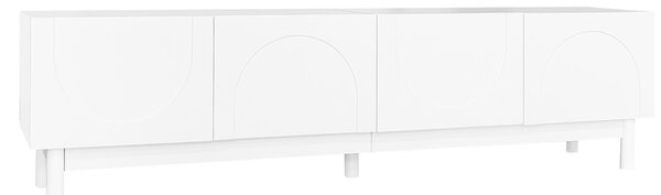 Elegant TV Cabinet with Curved Doors, Adjustable Shelves and Solid Wood Legs, TV Stand for Living Rooms, 169L x 34W x 45.5H cm, White Aosom UK