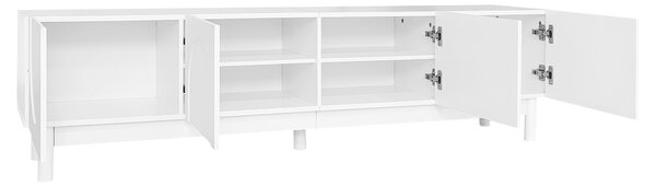 Elegant TV Cabinet with Curved Doors, Adjustable Shelves and Solid Wood Legs, TV Stand for Living Rooms, 169L x 34W x 45.5H cm, White Aosom UK