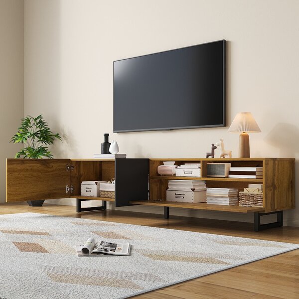 Retro TV Cabinet with Three Doors and 2 Compartments, U-Shaped Legs, TV Stand for Living Rooms, 170L x 36.5W x 42H cm, Dark Gray+Natural Aosom UK