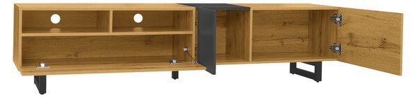 Retro TV Cabinet with Three Doors and 2 Compartments, U-Shaped Legs, TV Stand for Living Rooms, 170L x 36.5W x 42H cm, Dark Gray+Natural Aosom UK