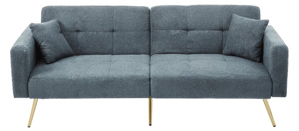 Convertible Sofa Bed with Adjustable Backrest, Sherpa Fabric and Gold Legs, Sleeper Sofa for Compact Rooms, 176L x 64W x 75H cm, Blue Aosom UK