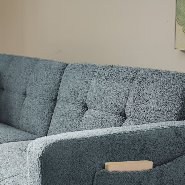 Convertible Sofa Bed with Adjustable Backrest, Sherpa Fabric and Gold Legs, Sleeper Sofa for Compact Rooms, 176L x 64W x 75H cm, Blue Aosom UK