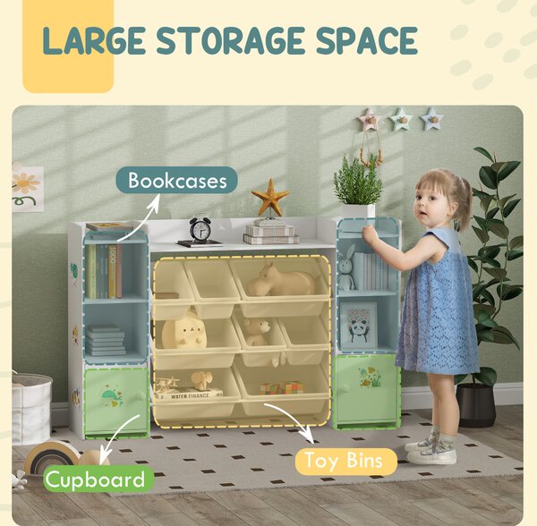 AIYAPLAY Kids Toy Organizers and Storage with 8 Removable Storage Bins and Bookshelf, White
