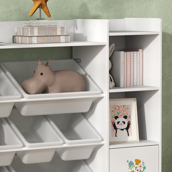 AIYAPLAY Kids Toy Organizers and Storage with 8 Removable Storage Bins and Bookshelf, White