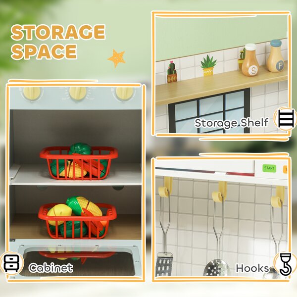 AIYAPLAY Pretend Play Kitchen, Kids Kitchen Playset with Light & Sound Stove, Turning Knobs, Cooking Accessories