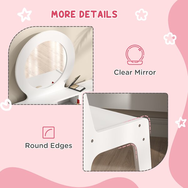 AIYAPLAY Kids Dressing Table Set Kids Make up Table with Stool and Mirror, Storage Drawers, Gift for Aged 3-8