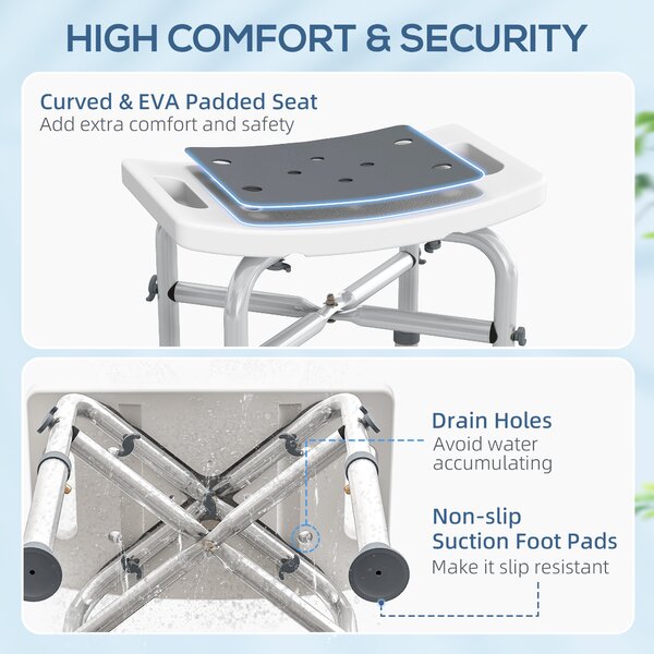 HOMCOM 44-51.5cm Aluminium Frame Shower/Bath Stool - Grey