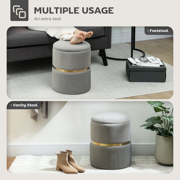HOMCOM Velvet-Feel Storage Ottoman - Light Grey