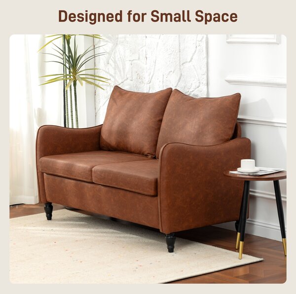HOMCOM Faux Leather Marble-Effect Two-Seater Sofa - Brown