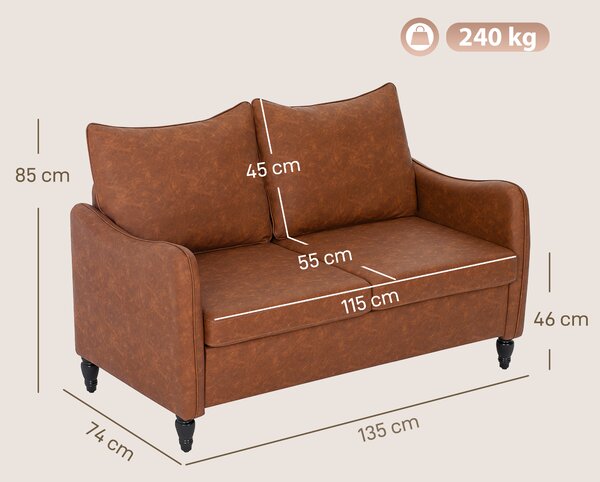 HOMCOM Faux Leather Marble-Effect Two-Seater Sofa - Brown