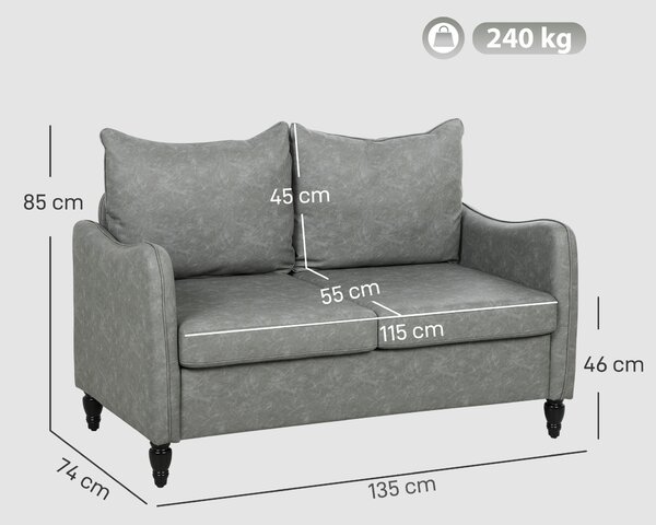 HOMCOM Faux Leather Marble-Effect Two-Seater Sofa - Grey