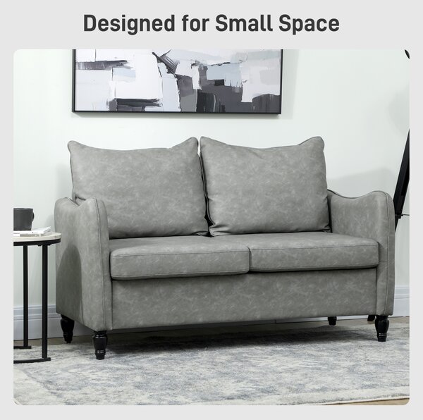 HOMCOM Faux Leather Marble-Effect Two-Seater Sofa - Grey